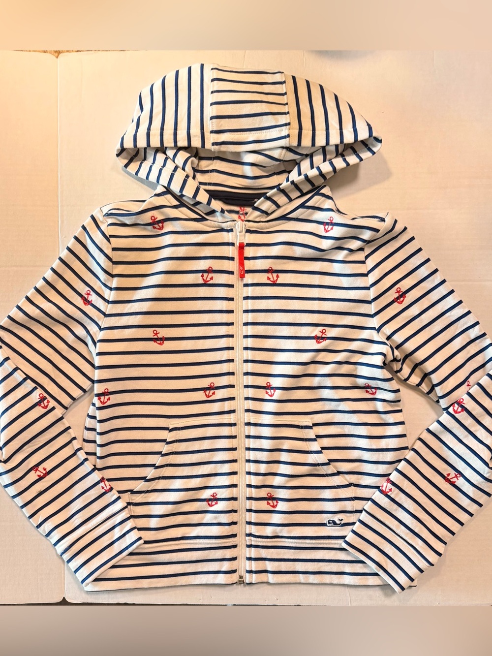Vineyard Vines Nautical Stripe Anchor Zip Up Teen Hoodie NEW